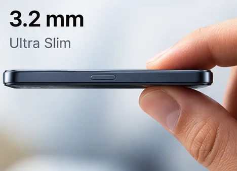 The 3.2 mm ultra-slim OneVerse device held edge-on